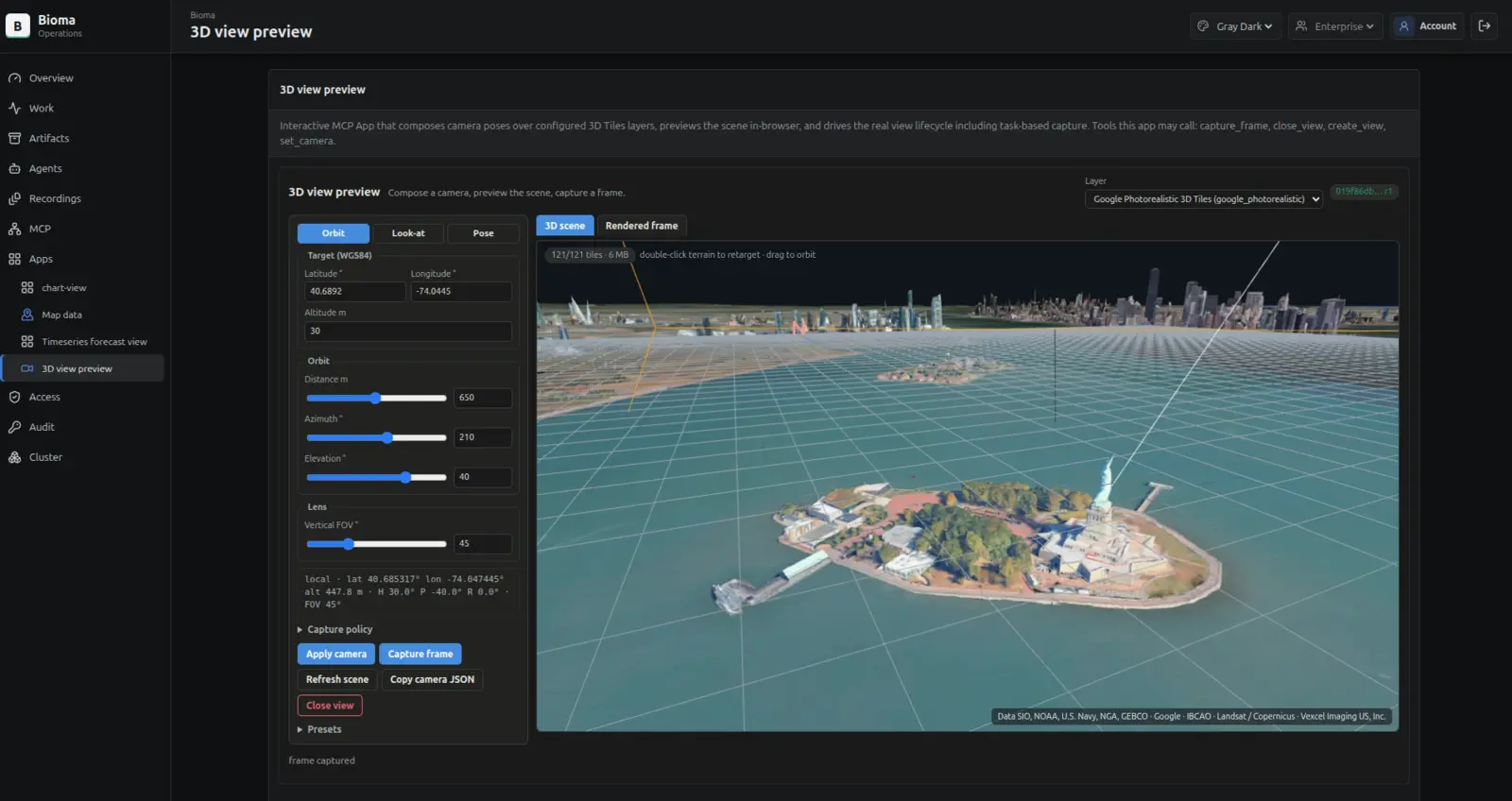 3D view of photorealistic tiles in the Console