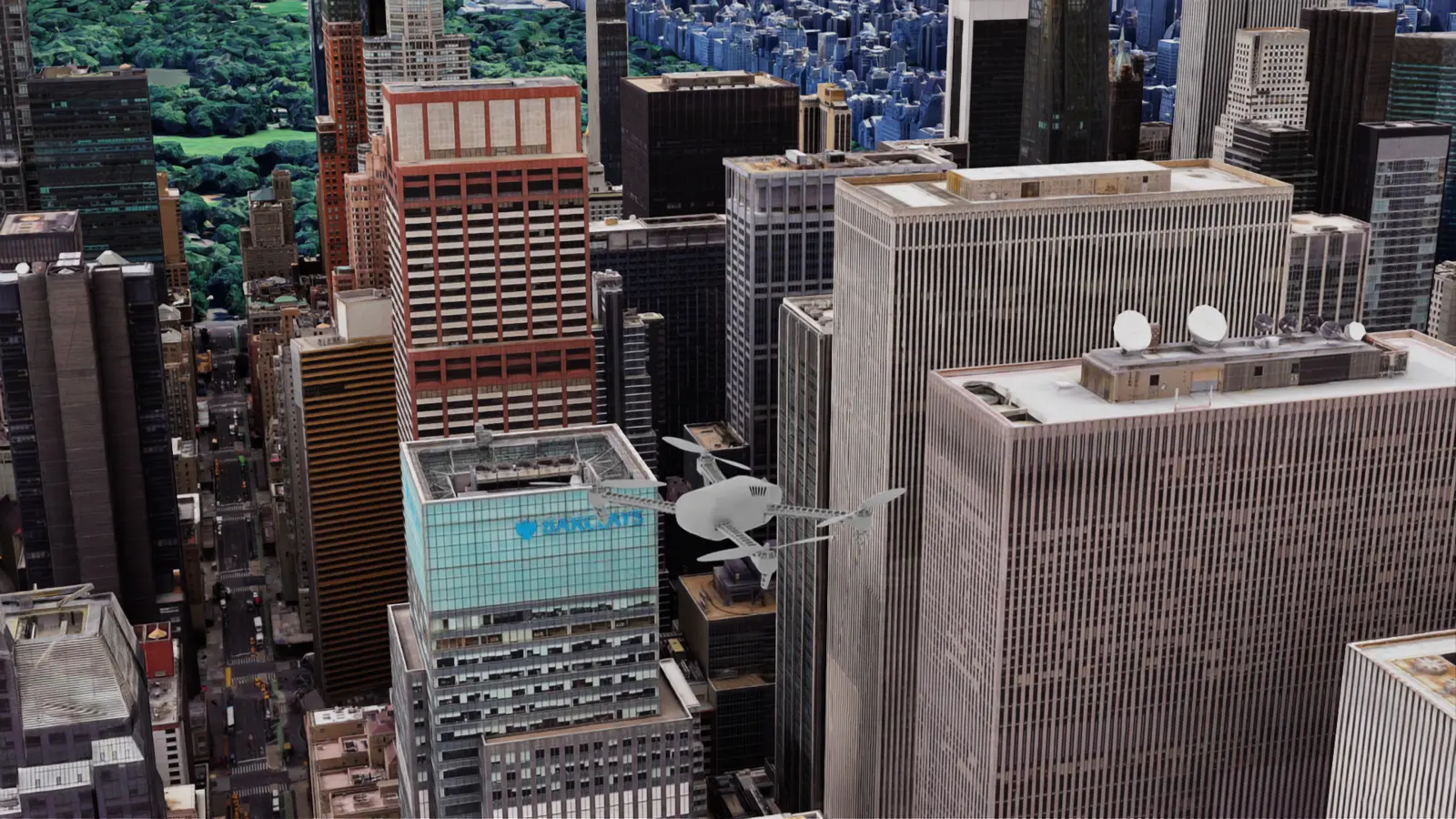 Simulated multirotor above Midtown Manhattan