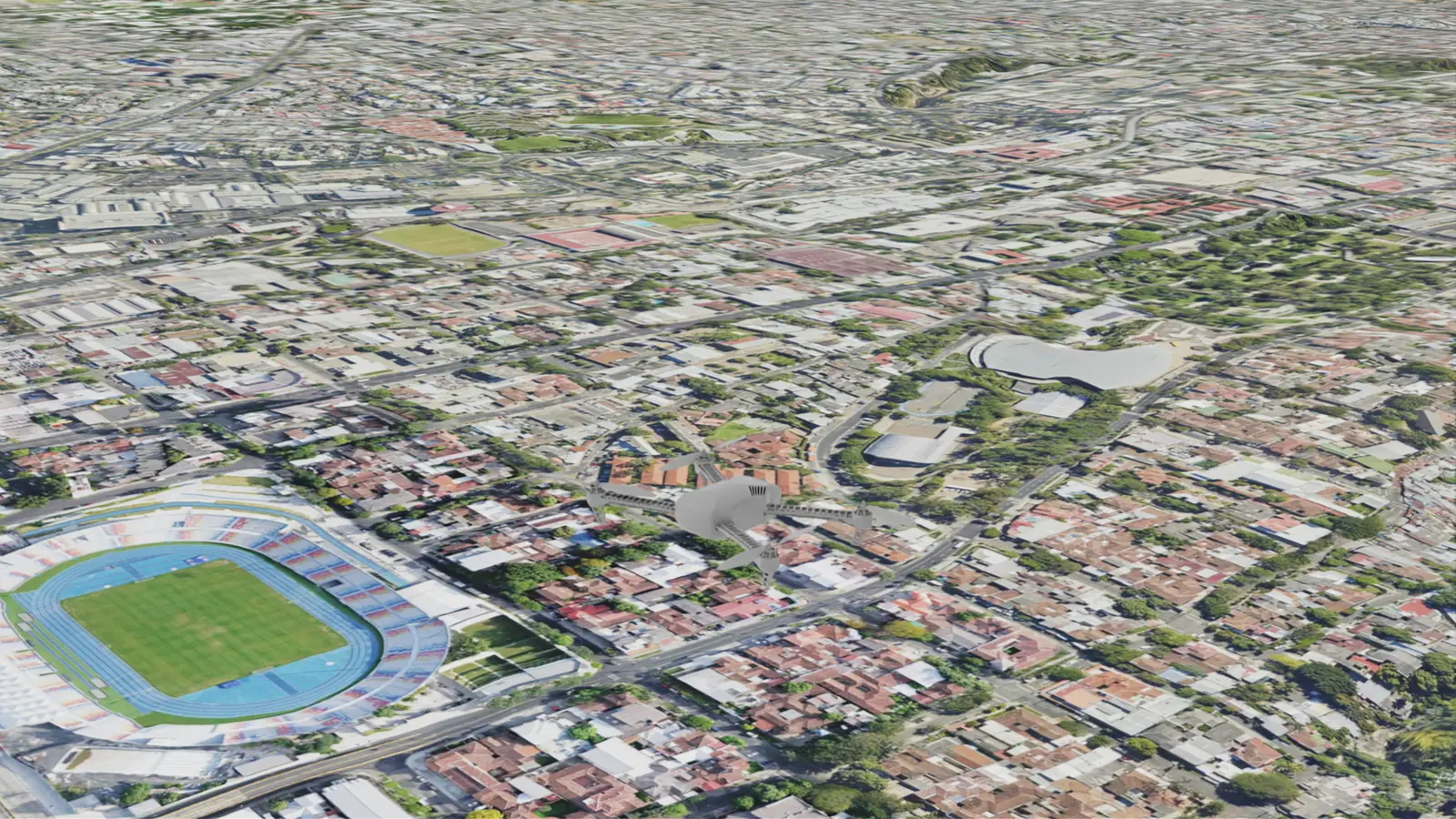 Simulated multirotor above San Salvador