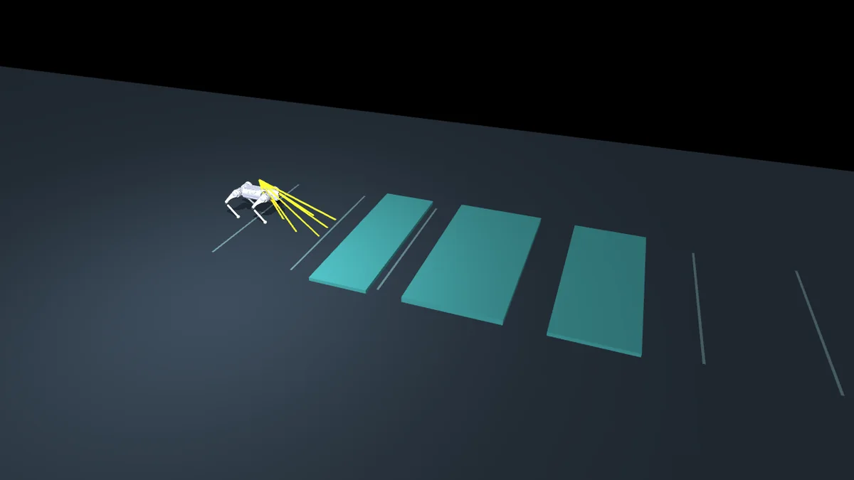 The Go2 at the start of a course with three low teal steps